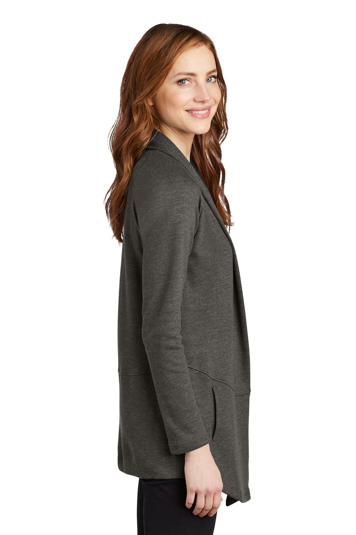 Port Authority Ladies Interlock Customized Cardigans, Charcoal Heather/ Medium Heather Grey [Orange by Fooda]