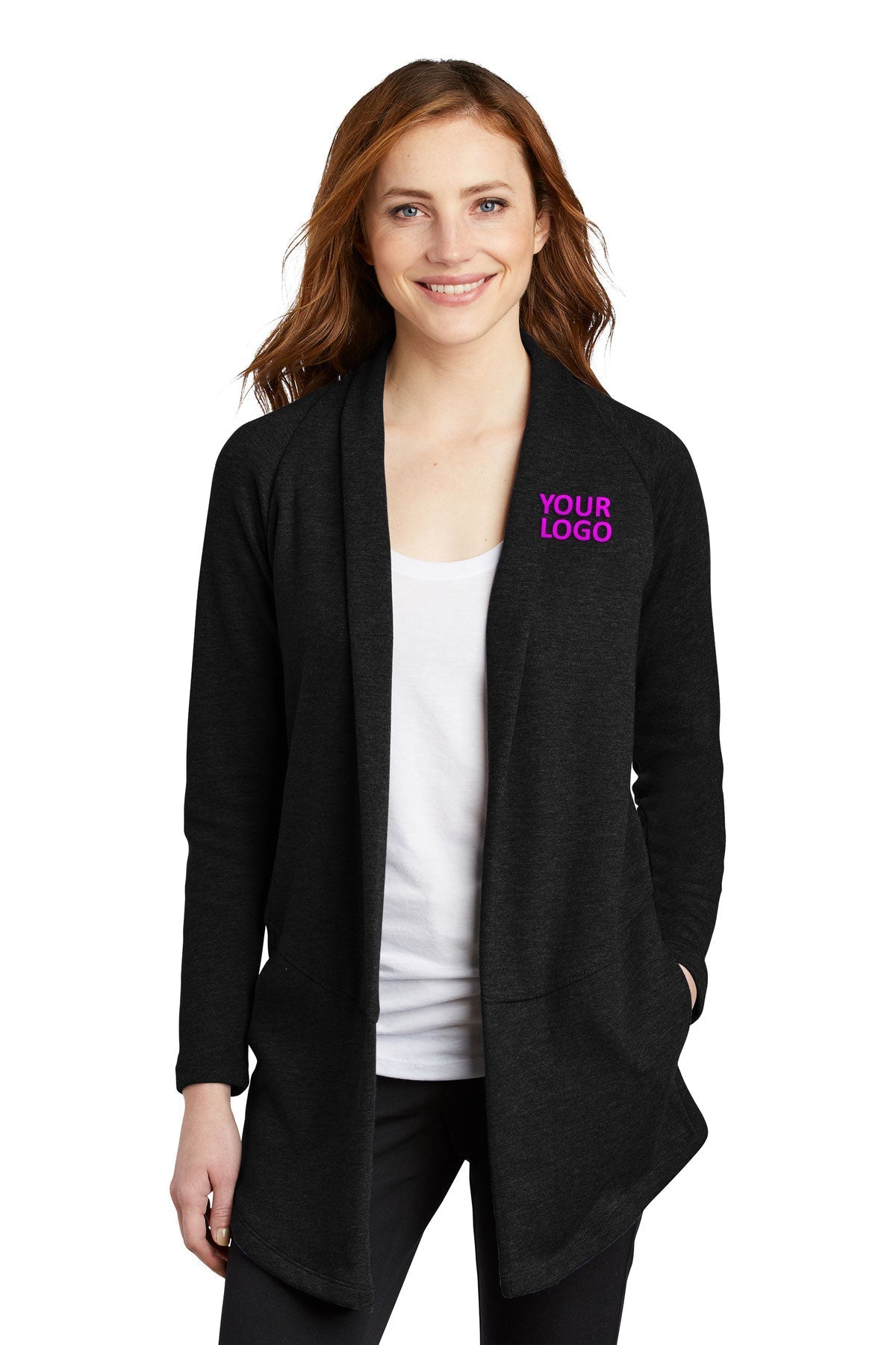 Port Authority Ladies Interlock Customized Cardigans, Deep Black/ Charcoal Heather [Orange by Fooda]