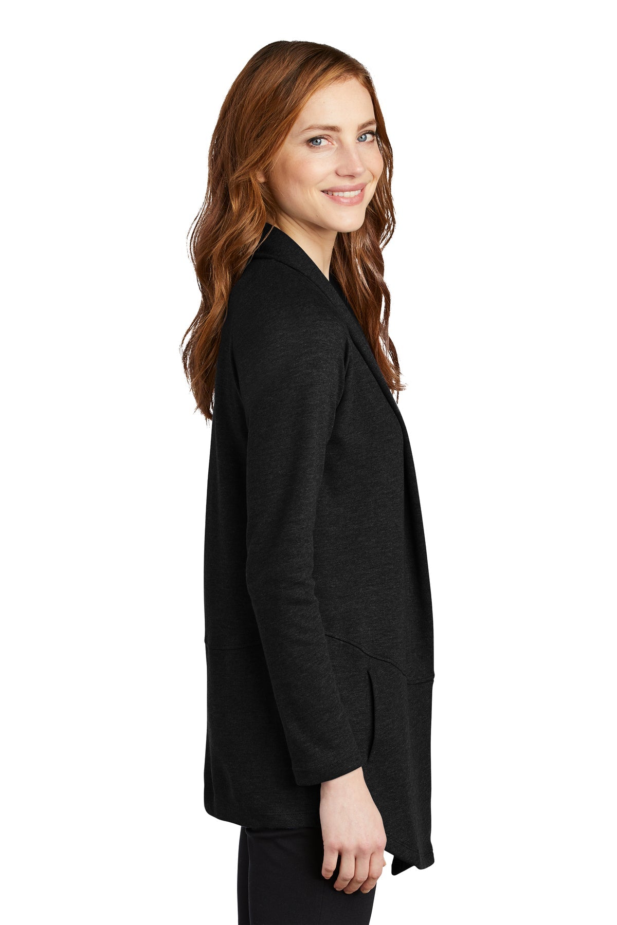Port Authority Ladies Interlock Customized Cardigans, Deep Black/ Charcoal Heather [Appalachian Heating]
