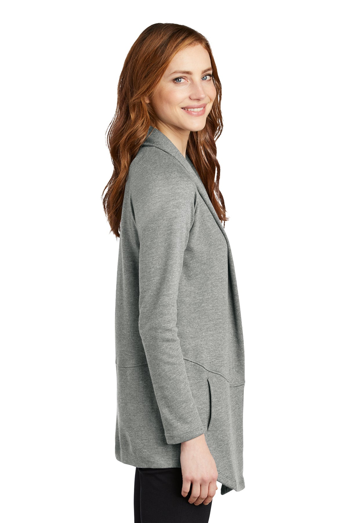 Port Authority Ladies Interlock Customized Cardigans, Medium Heather Grey/ Charcoal Heather [Lake Erie Arms]