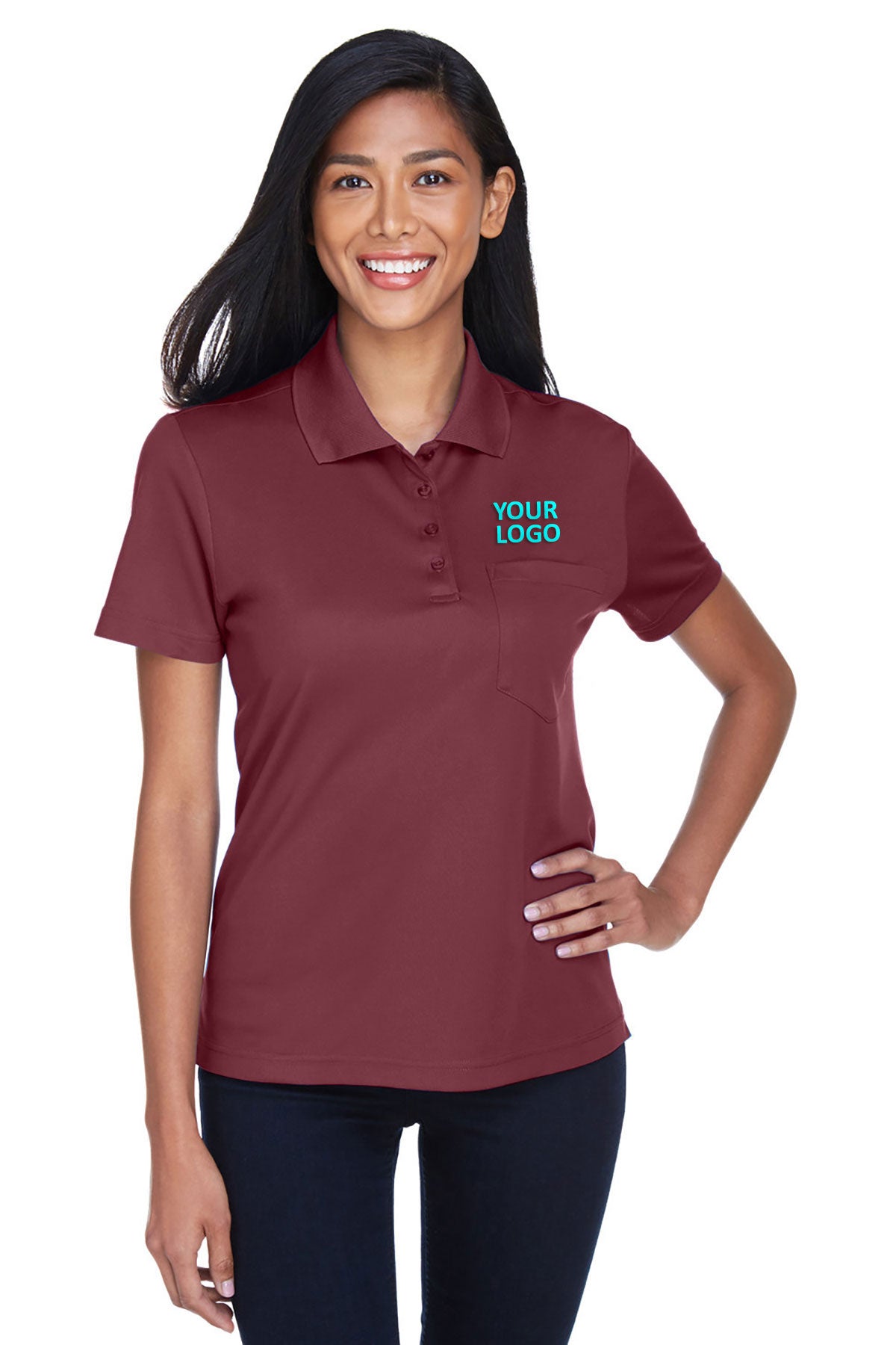 CORE365 Ladies Origin Performance Piqué Custom Polos with Pocket, Burgundy