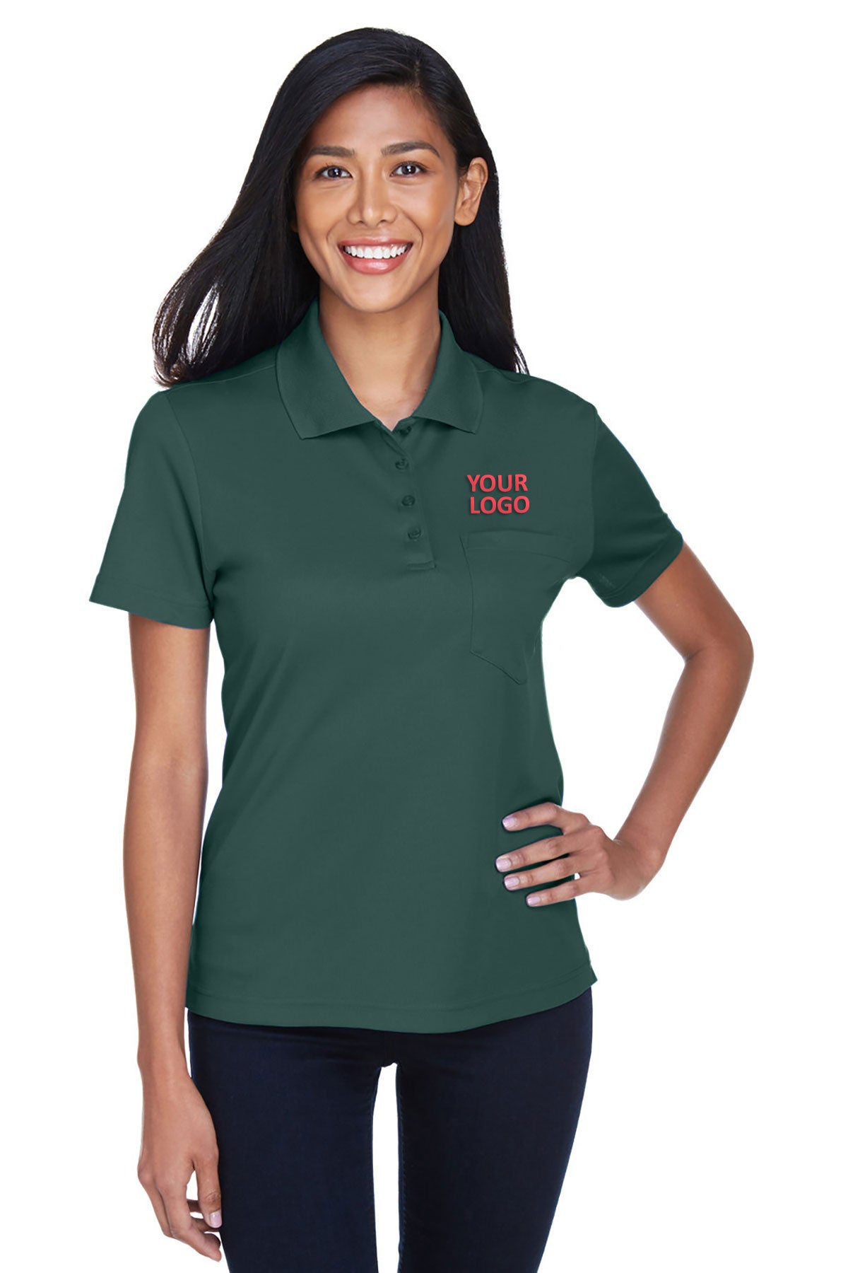 CORE365 Ladies Origin Performance Piqué Custom Polos with Pocket, Forest