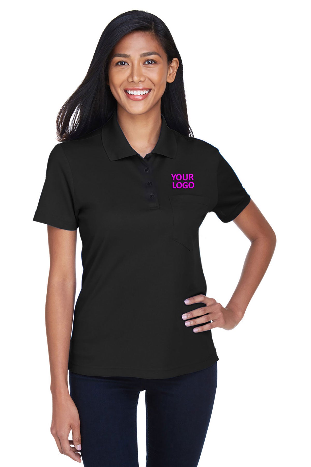 CORE365 Ladies Origin Performance Piqué Custom Polos with Pocket, Black