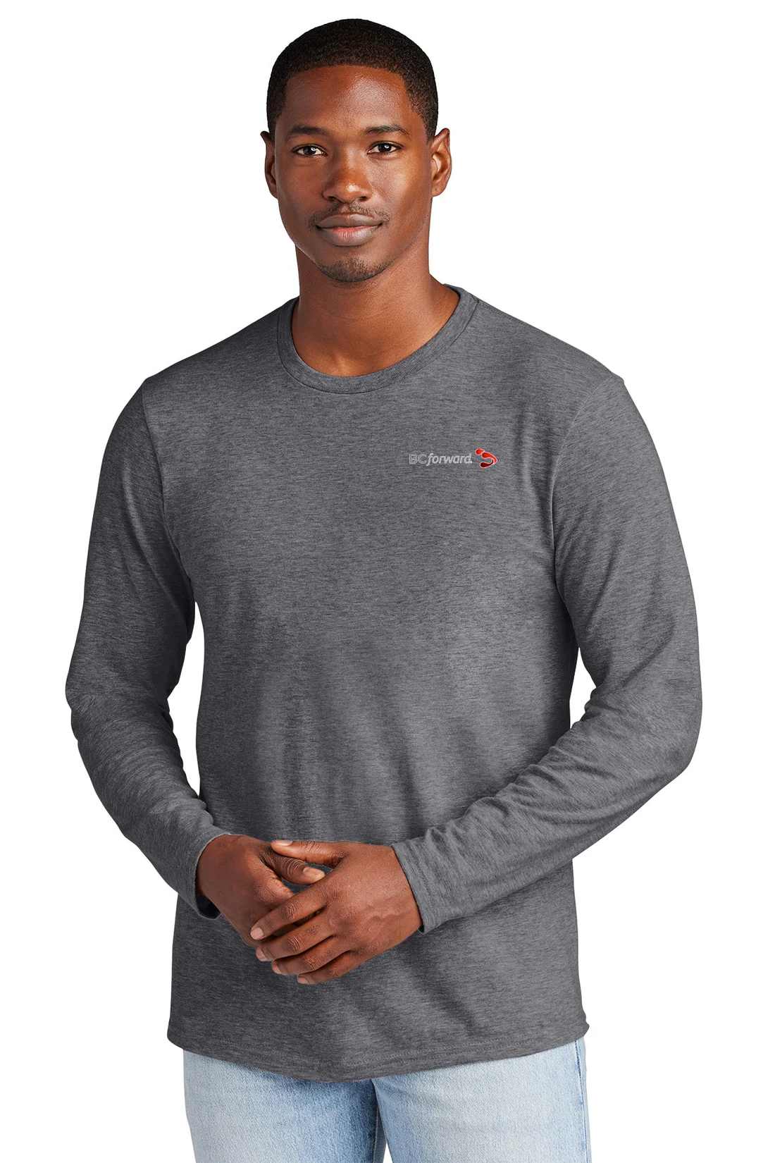 District Young Mens Very Important Long Sleeve Tee, Heathered Charcoal [BC Forward]