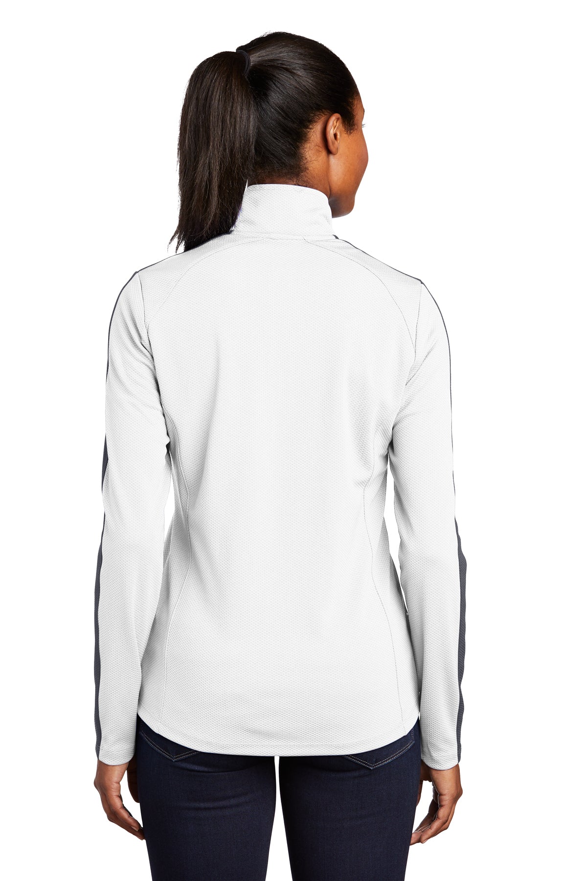 Sport-Tek Ladies Sport-Wick Textured Colorblock Customized 1/4-Zip Pullovers, White/ Iron Grey [Team Travel Source]