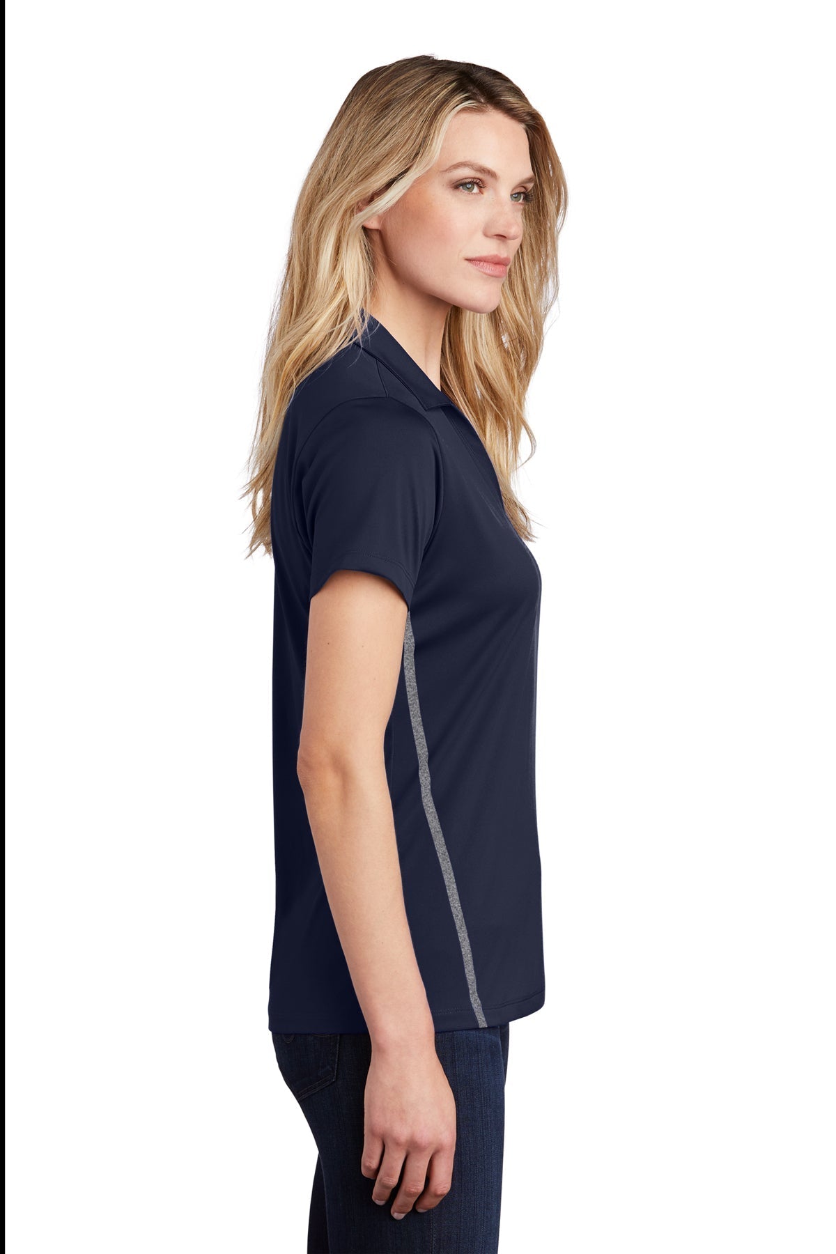 Sport-Tek Ladies Contrast PosiCharge Customized Tough Polos, True Navy/ Heather Grey [Community Health Alliance]