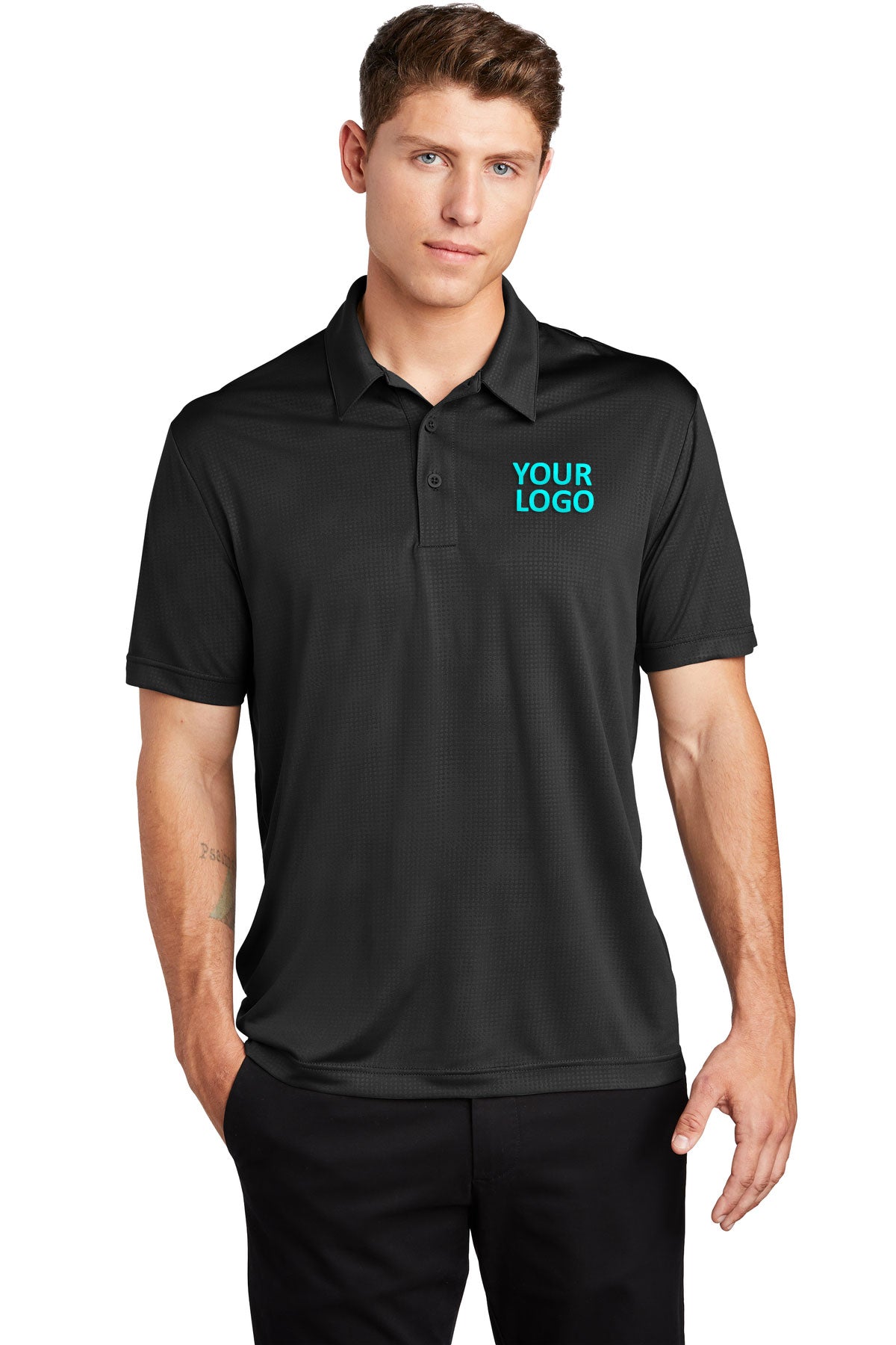 Sport-Tek Embossed PosiCharge Customized Tough Polos, Black [Infintium Inc.]