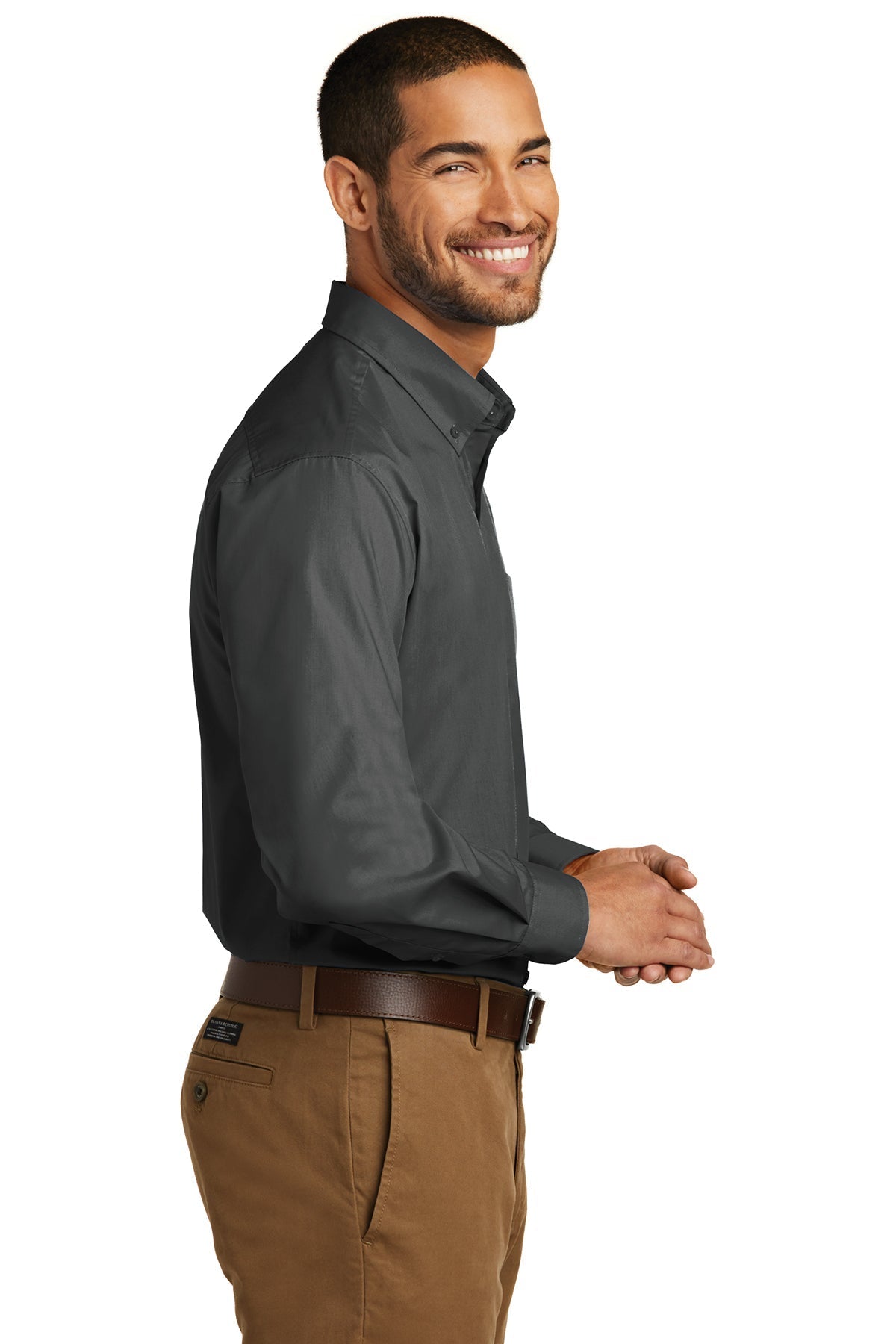 Port Authority Carefree Poplin Custom Shirts, Graphite [Powell's Plumbing LLC]