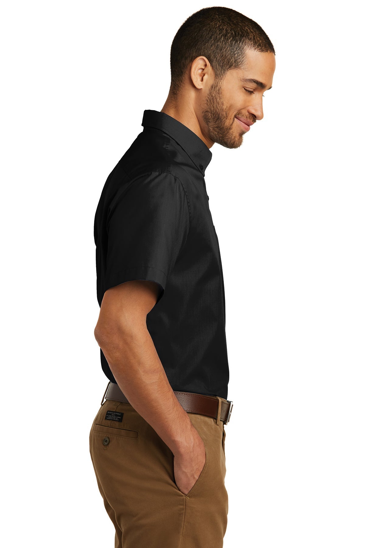 Port Authority Short Sleeve Carefree Custom Poplin Shirts, Deep Black [PBLA Surveying INC]