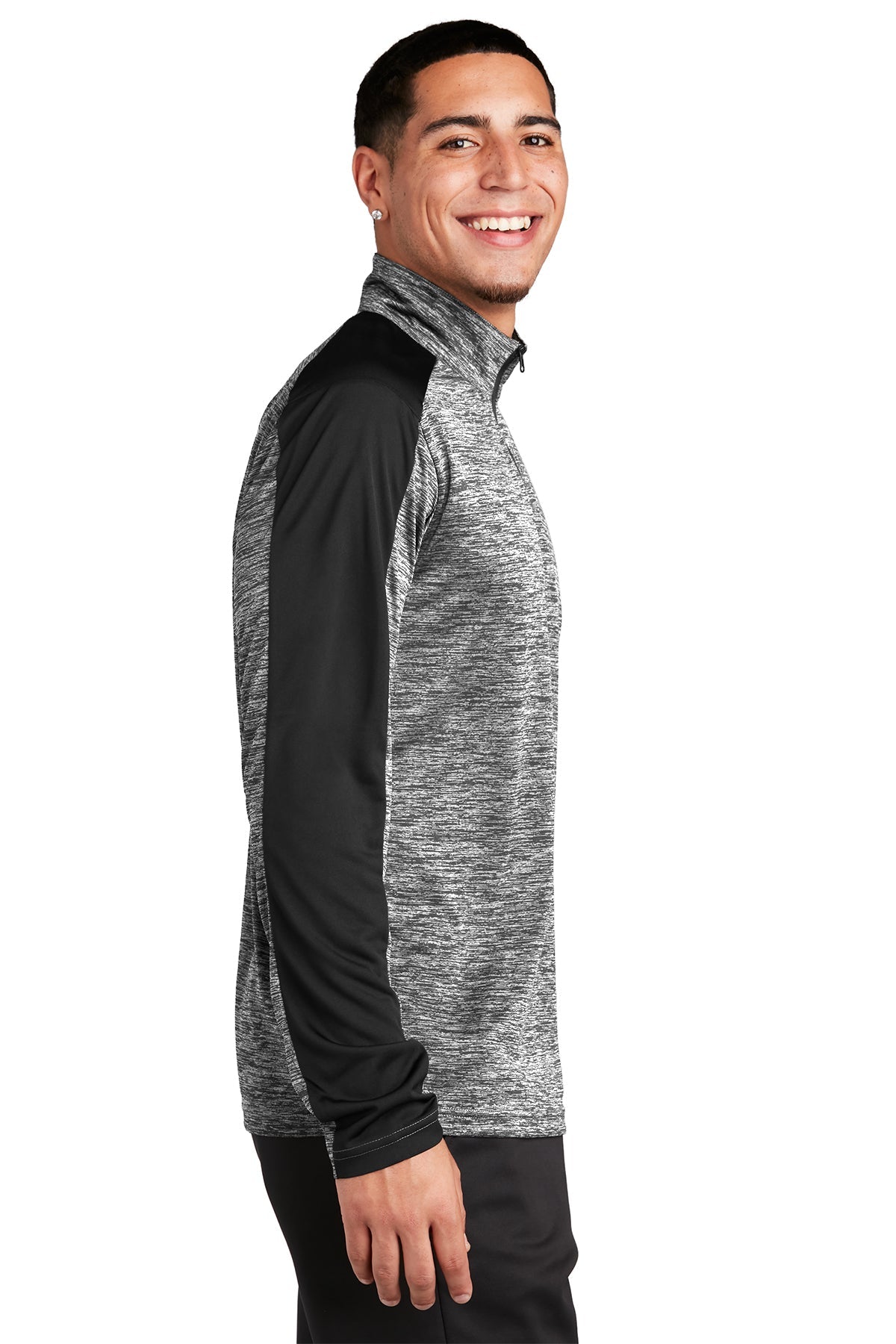 Sport-Tek PosiCharge Electric Heather Colorblock Branded 1/4-Zip Pullovers, Black Electric/ Black [WTS]
