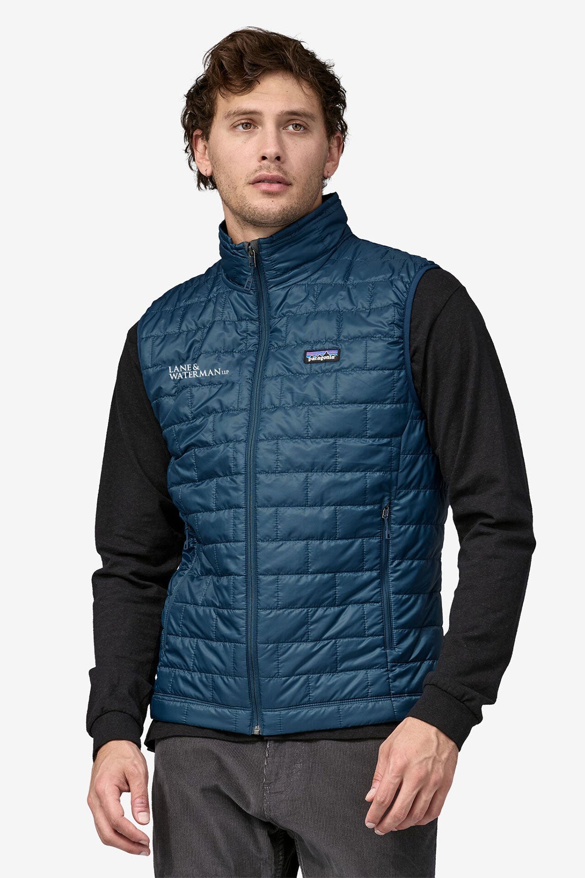 Patagonia Mens Custom Nano Puff Vests, Lagom Blue [Lane & Waterman]