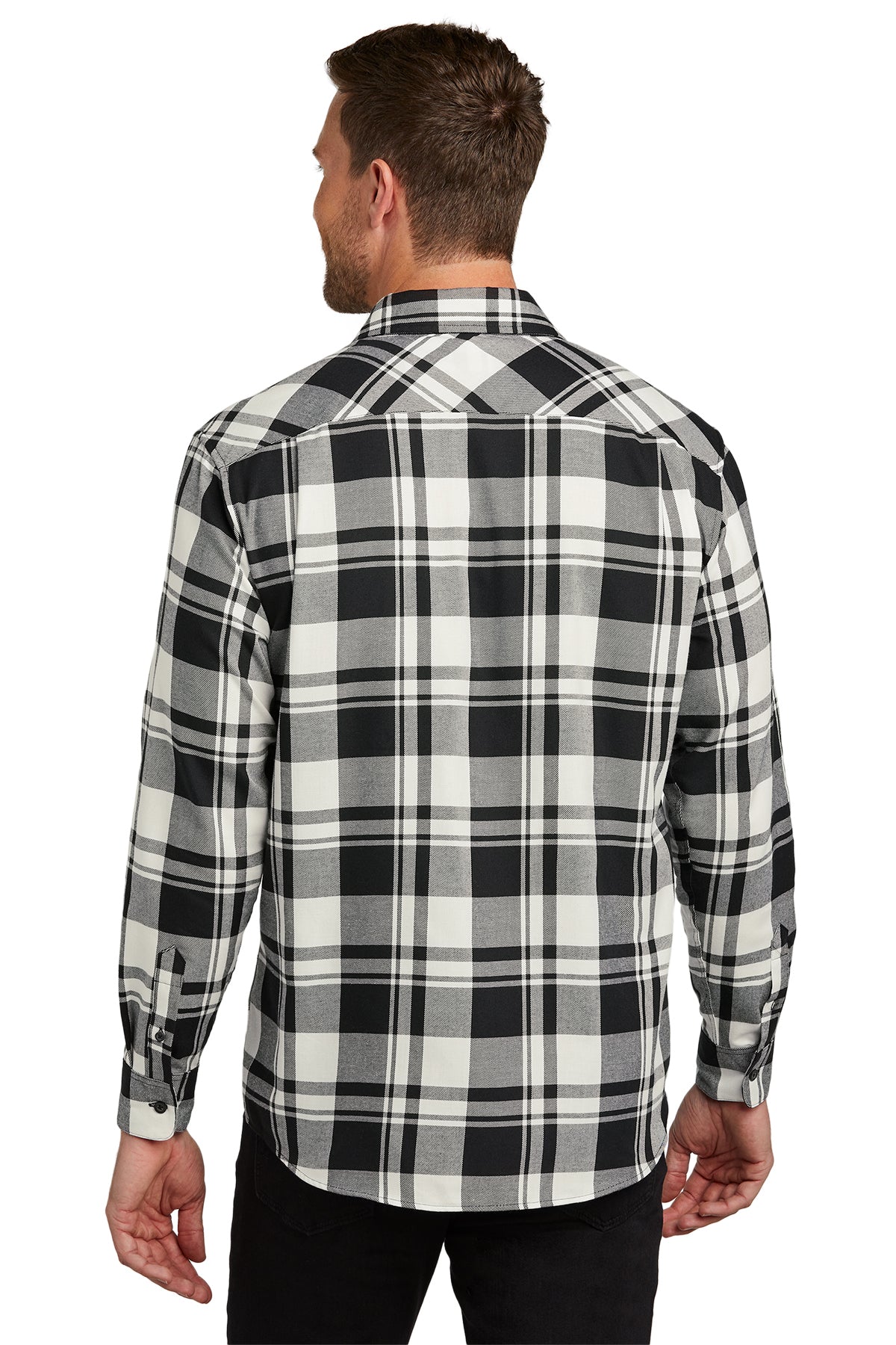 Port Authority Plaid Flannel Customized Shirts, Snow White/ Black [Infintium Inc.]