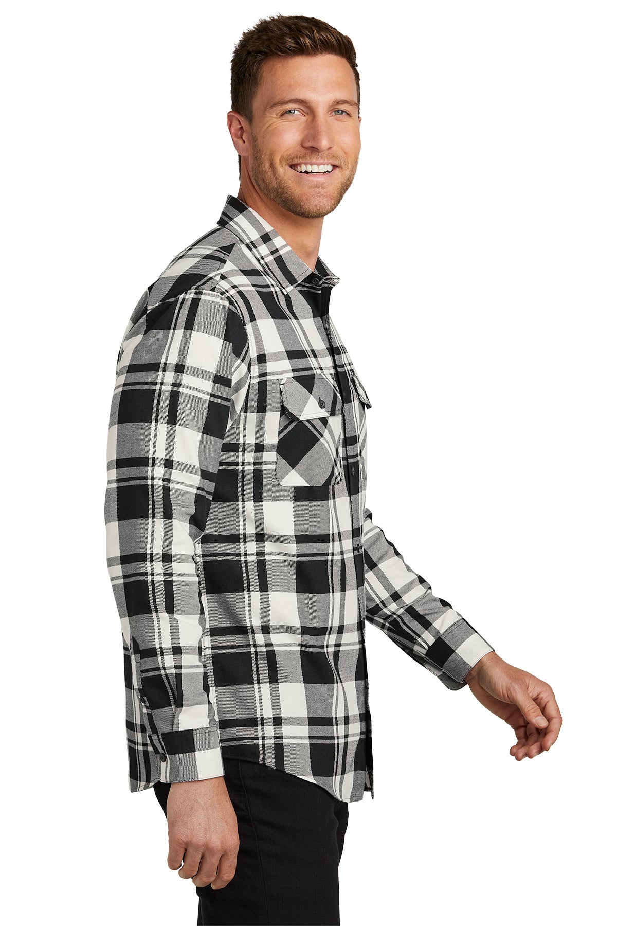 Port Authority Plaid Flannel Customized Shirts, Snow White/ Black [Infintium Inc.]