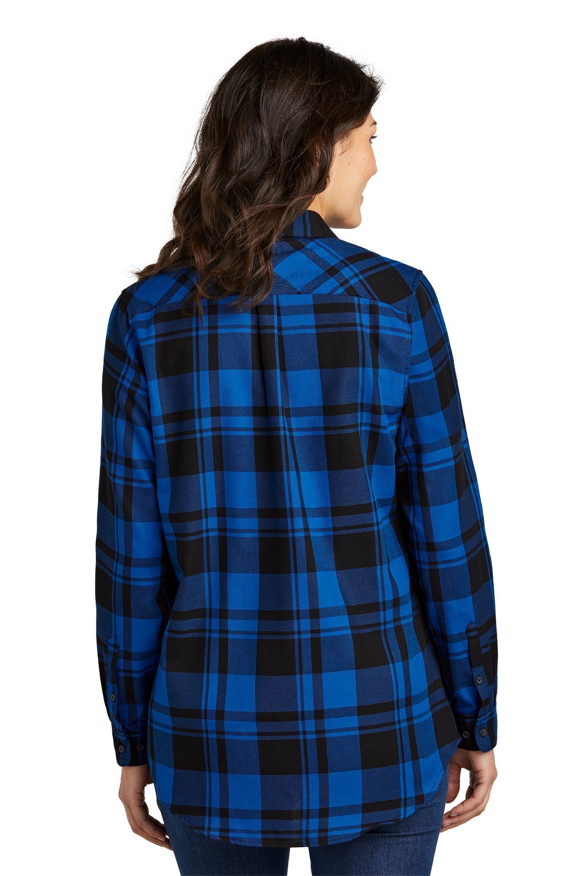 Port Authority Ladies Plaid Flannel Branded Tunics, Royal/ Black [540 Social]