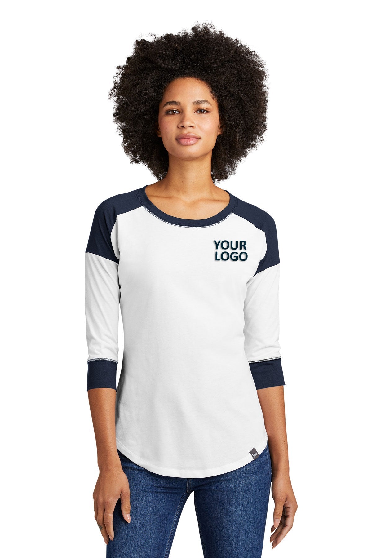 New Era Ladies Heritage Blend 3/4-Sleeve Baseball Printed Tee's, True Navy/ White [Orpical Technology Solutions]