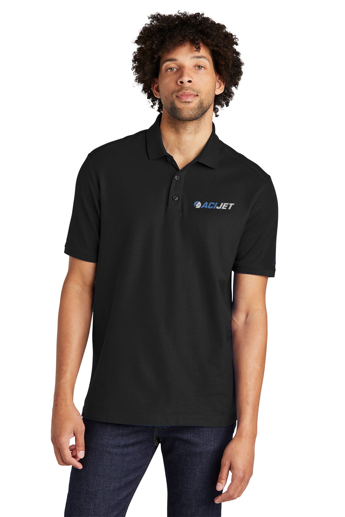 New Era Venue Home Plate Custom Polos, Black [ACI Jet Uniforms]