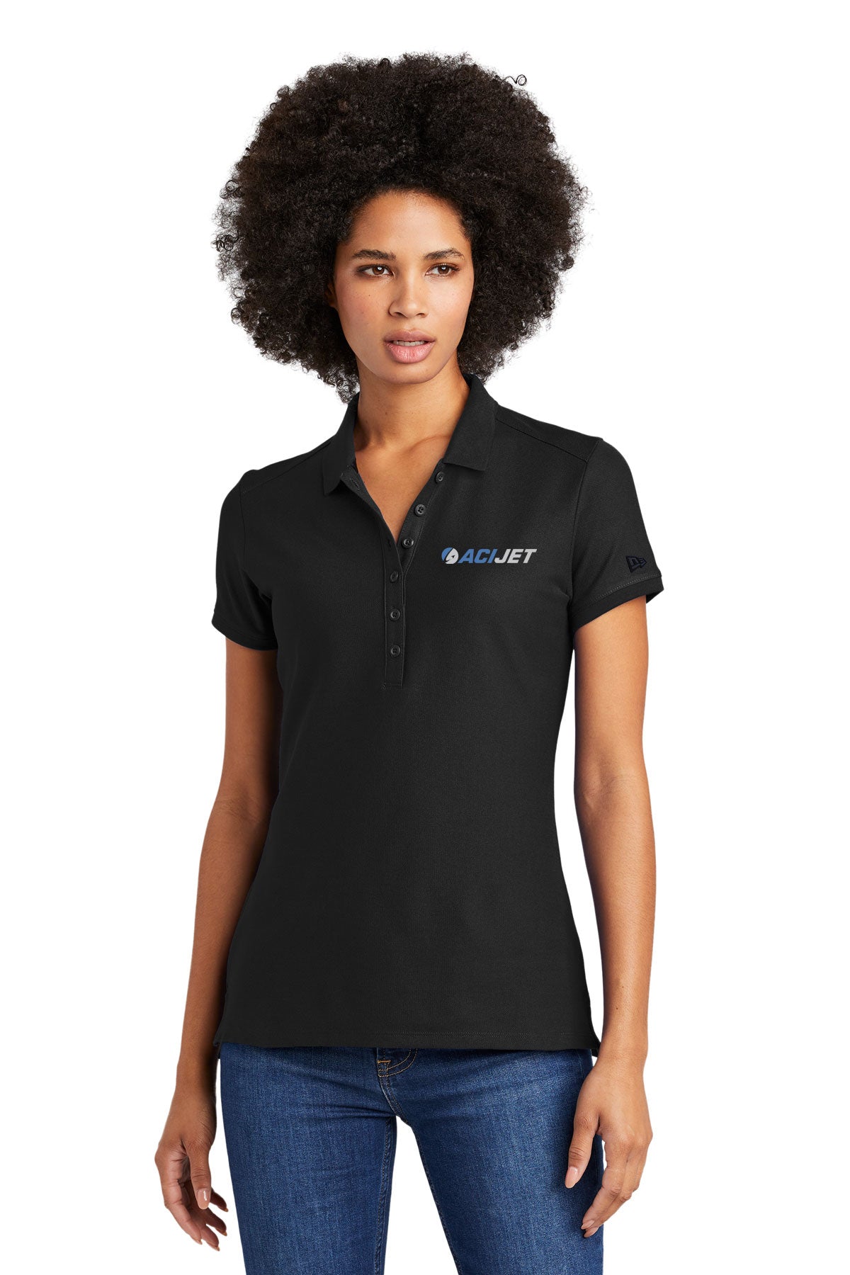 New Era Ladies Venue Home Plate Custom Polos, Black [ACI Jet Uniforms]
