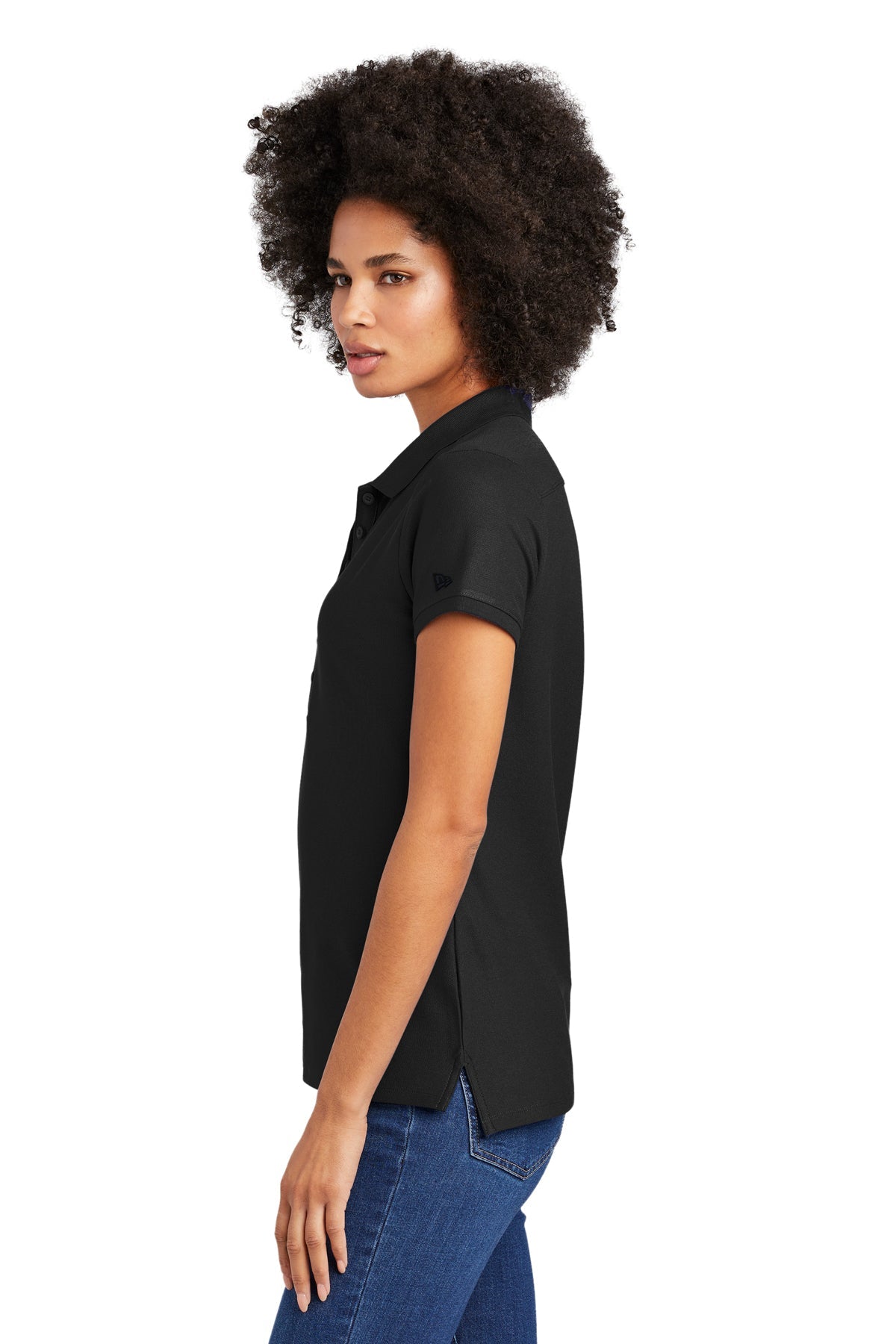 New Era Ladies Venue Home Plate Custom Polos, Black [ACI Jet Uniforms]