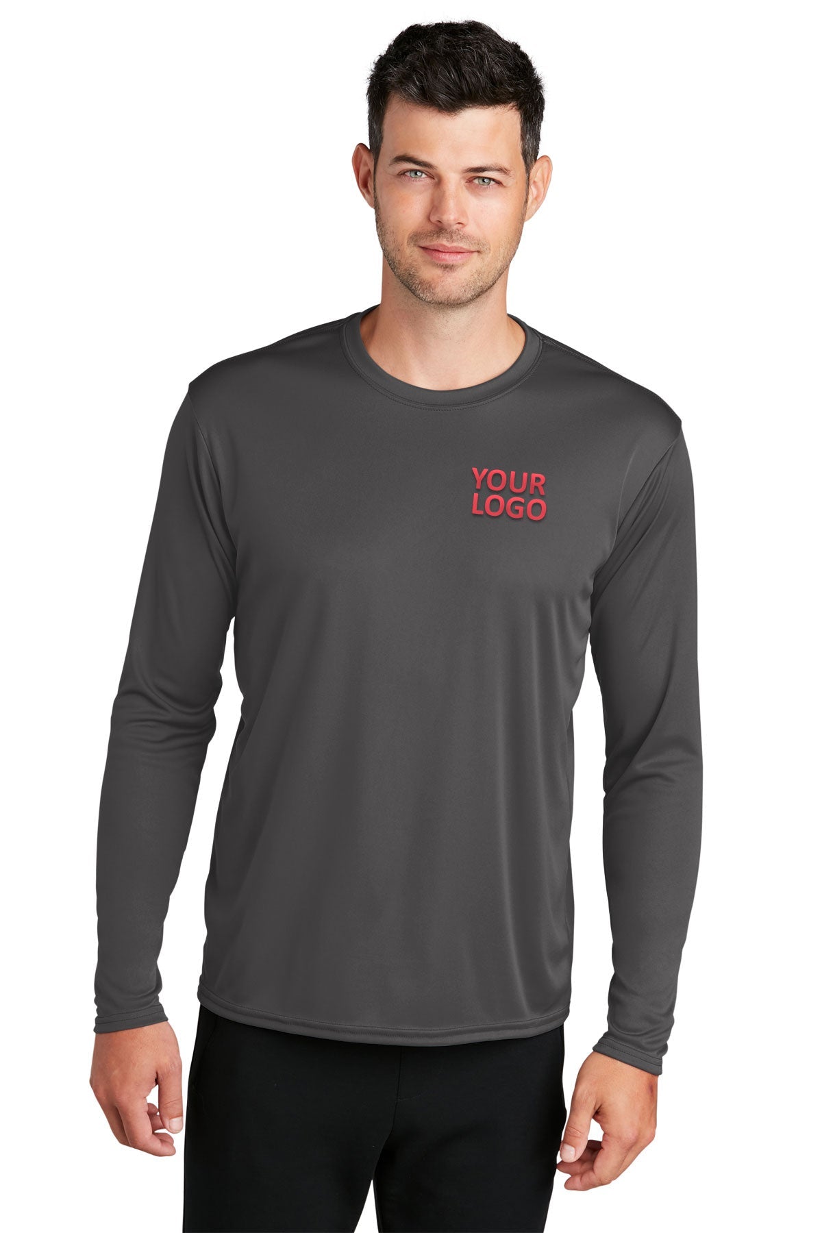 Port & Company Long Sleeve Performance Customized Tee's, Charcoal [Valley Internet]
