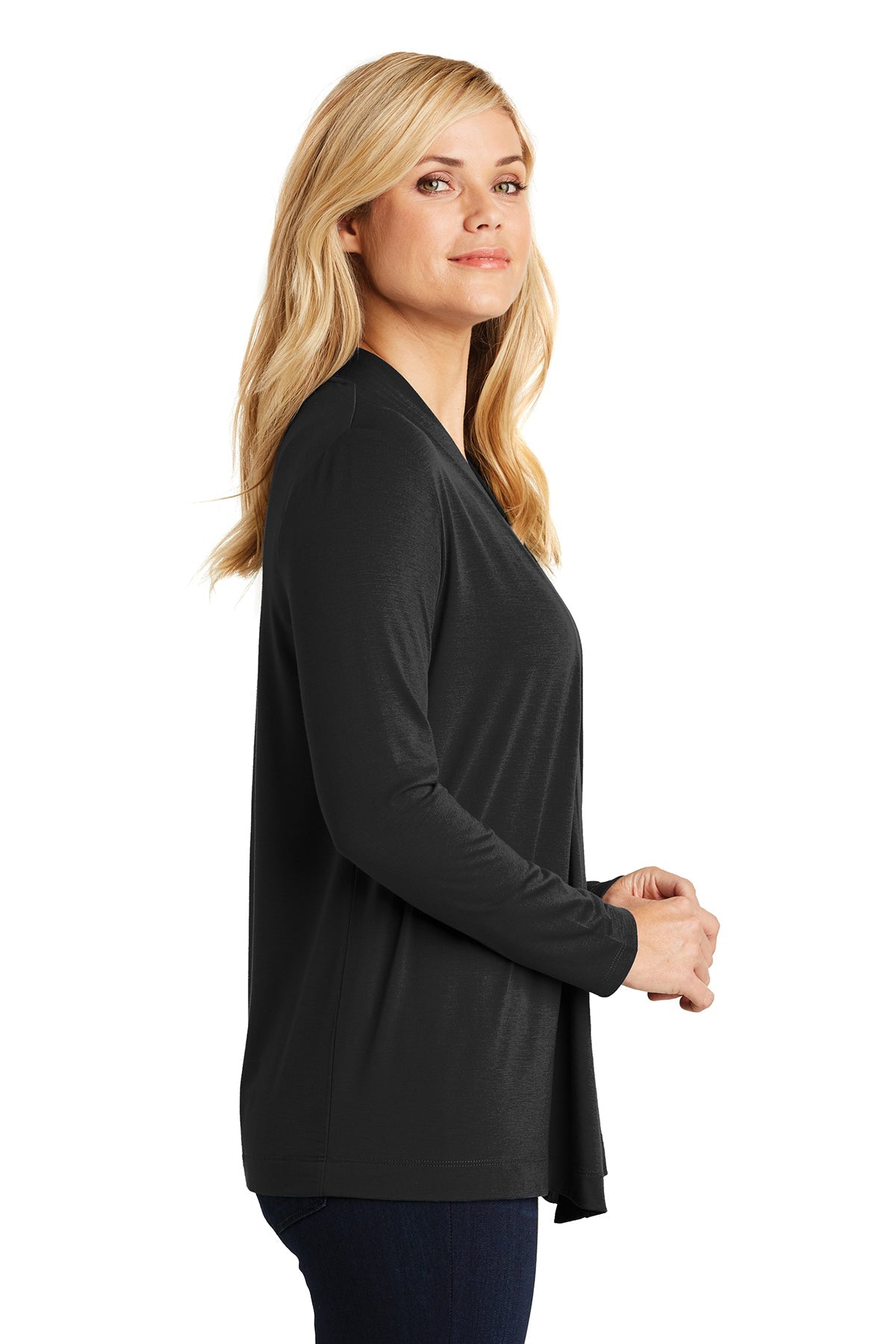Port Authority Ladies Branded Concept Knit Cardigans, Black [Orange by Fooda]
