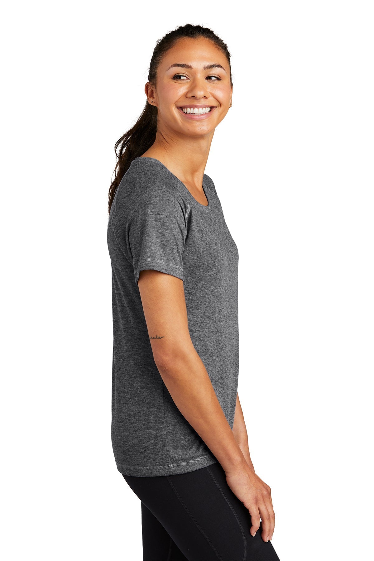Sport-Tek Ladies PosiCharge Customized Tri Blend Wicking Scoop Neck Raglan Tee's, Dark Grey Heather [TXO]