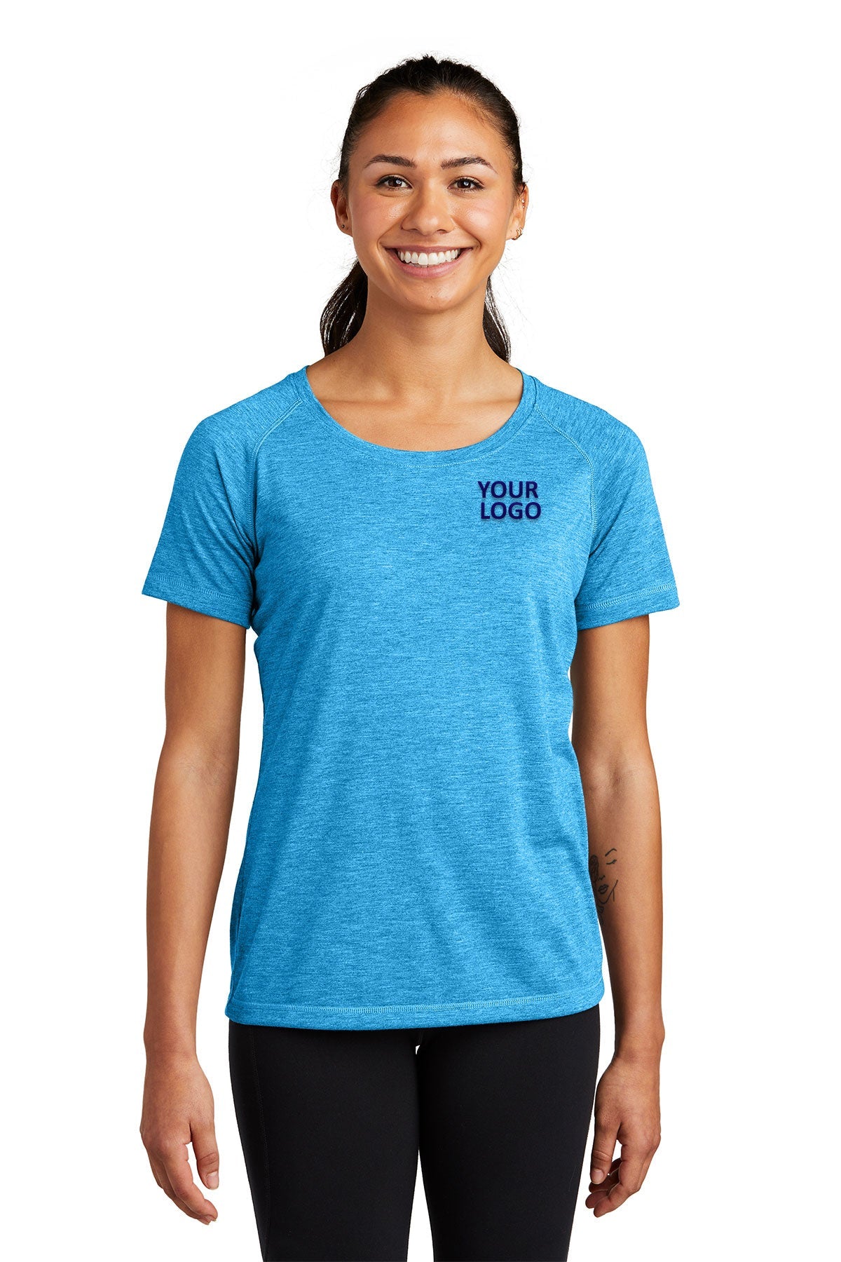 Sport-Tek Ladies PosiCharge Custom Tri Blend Wicking Scoop Neck Raglan Tee's, Pond Blue Heather [Saffire LLC]