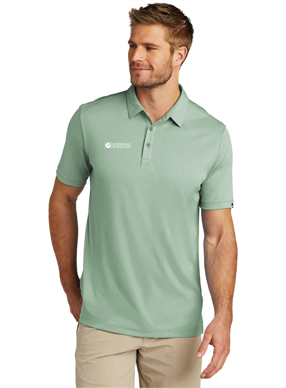 TravisMathew Coto Performance Polo, Beryl Green Heather [Gershman Mortgage]