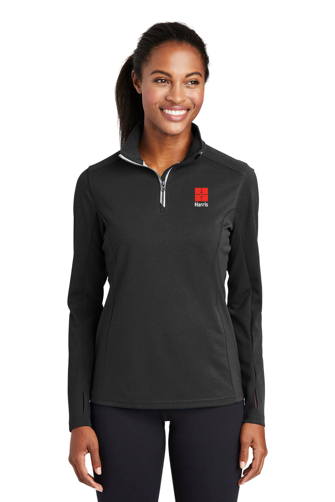 Sport-Tek Ladies Sport-Wick Textured 1/4-Zip Pullover, Black [Harris & Associates]