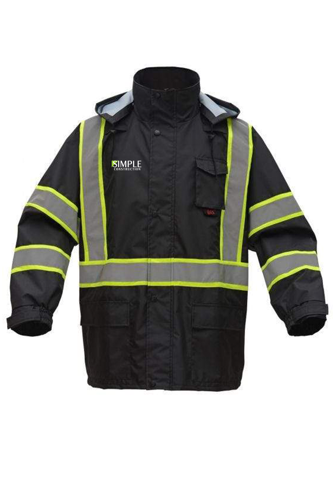 GSS Contrast Series Enhanced Visibility Rain Coat, Black [Simple Construction]