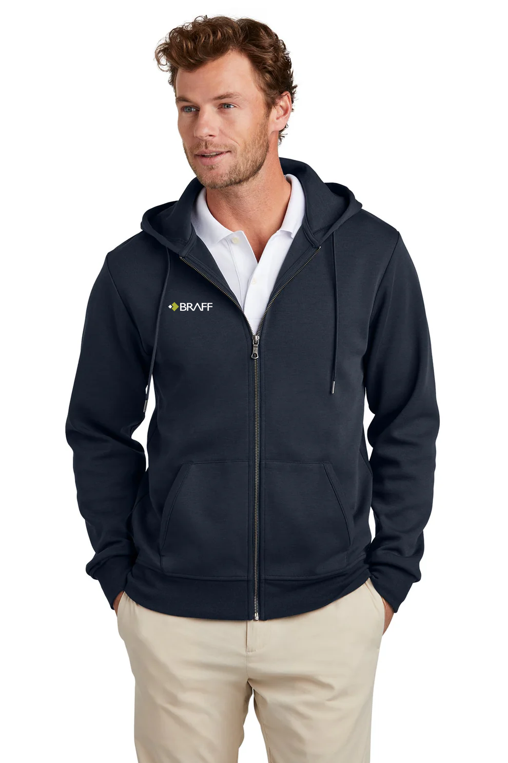 Brooks Brothers Double-Knit Full-Zip Hoodie, Night Navy [The Braff Group]