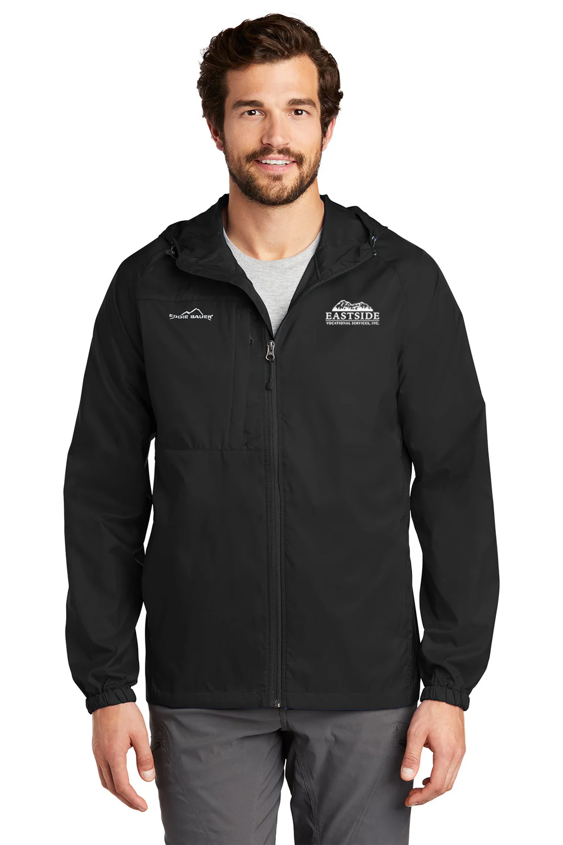 Eddie Bauer Packable Wind Jacket, Black [Eastside Vocational Services, Inc.]
