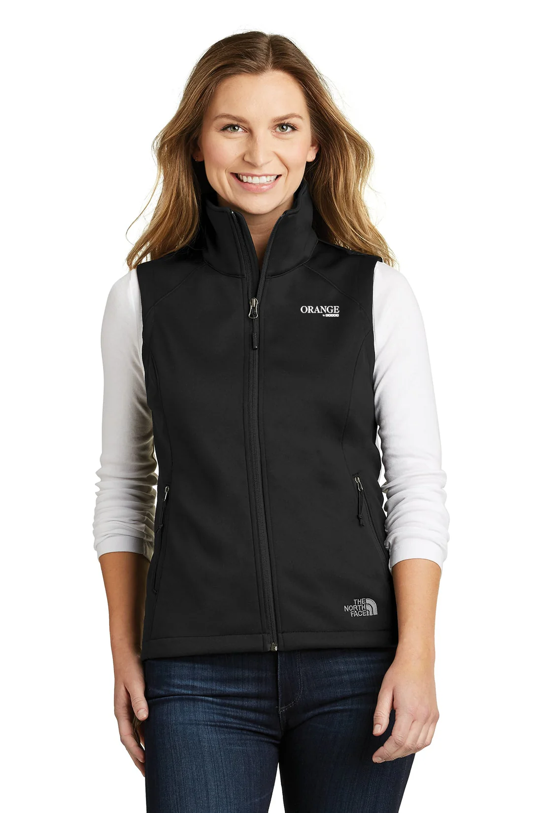 North Face Ladies Ridgewall Soft Shell Vest, TNF Black [Orange by Fooda]