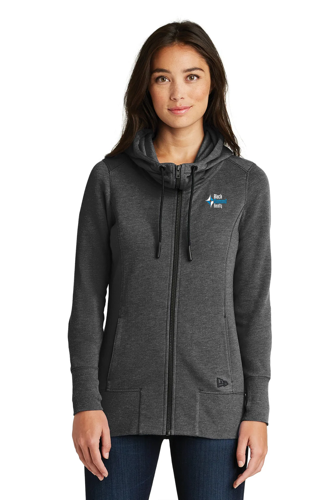 New Era Ladies Tri Blend Fleece Zip Hoodie, Black Heather [Black Diamond Realty]