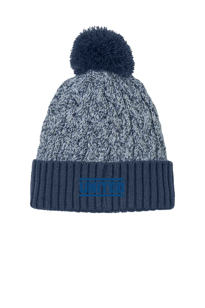 New Era Marled Knit Pom Beanie, Deep Navy/ Grey/ White [United Rolls]