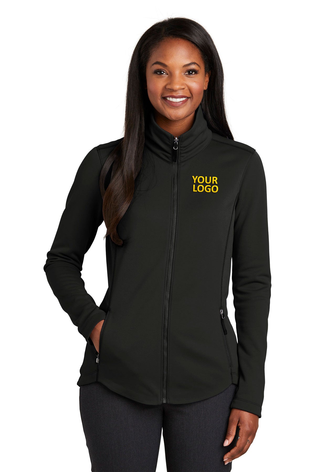 Port Authority Ladies Collective Customized Smooth Fleece Customized Jackets, Deep Black [CommStar Credit Union]