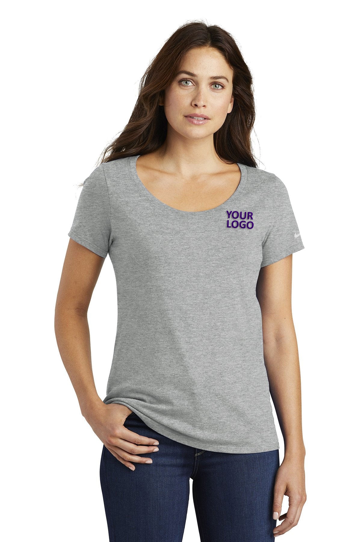 Nike Ladies Core Cotton Scoop Neck Customized Tees, Dark Grey Heather [Orpical Technology Solutions]