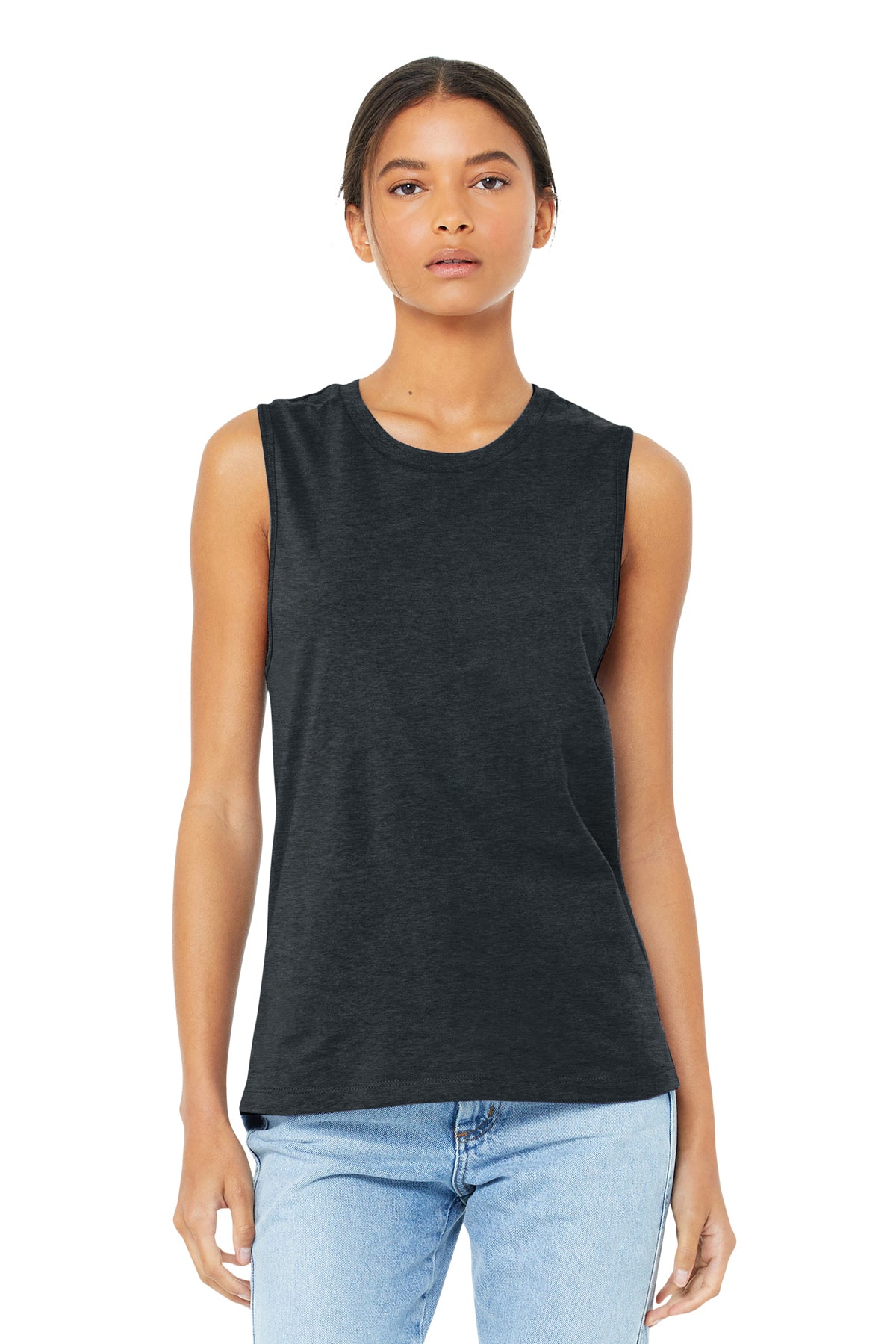 Bella Canvas Womens Jersey Muscle Tank, Dark Grey Heather [White Diamond Realty]