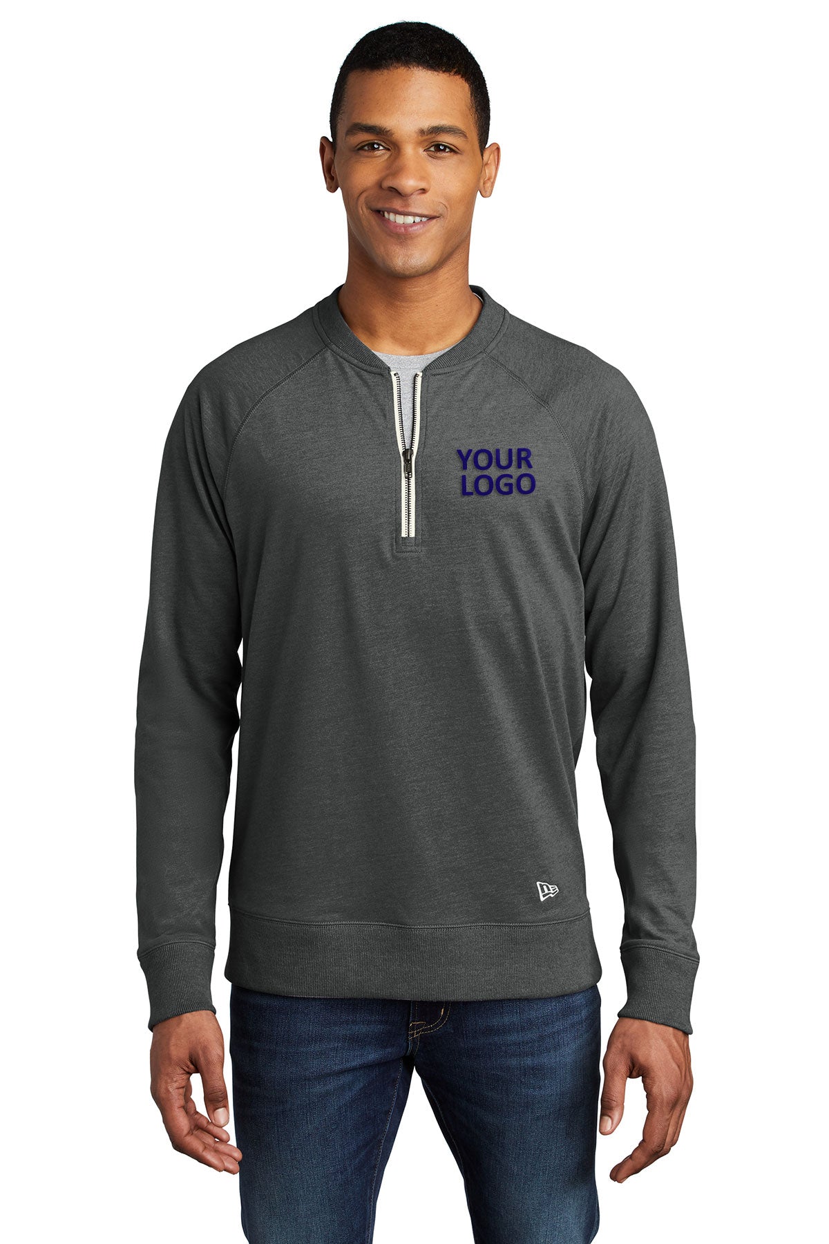 New Era Sueded Cotton Blend Custom Quarter Zips, Black Heather [CommStar Credit Union]
