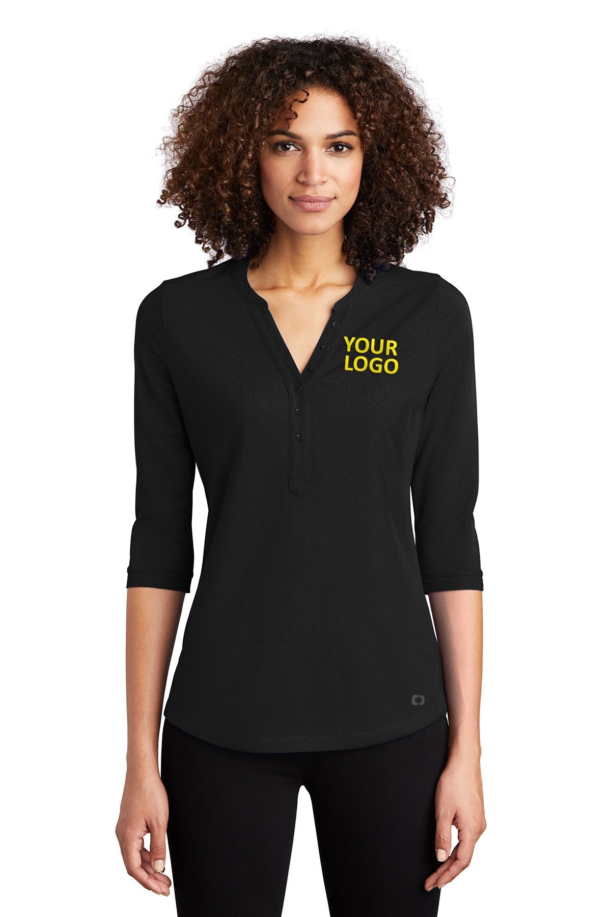 OGIO Ladies Jewel Branded Henleys, Blacktop [Milford Mining Company Utah]