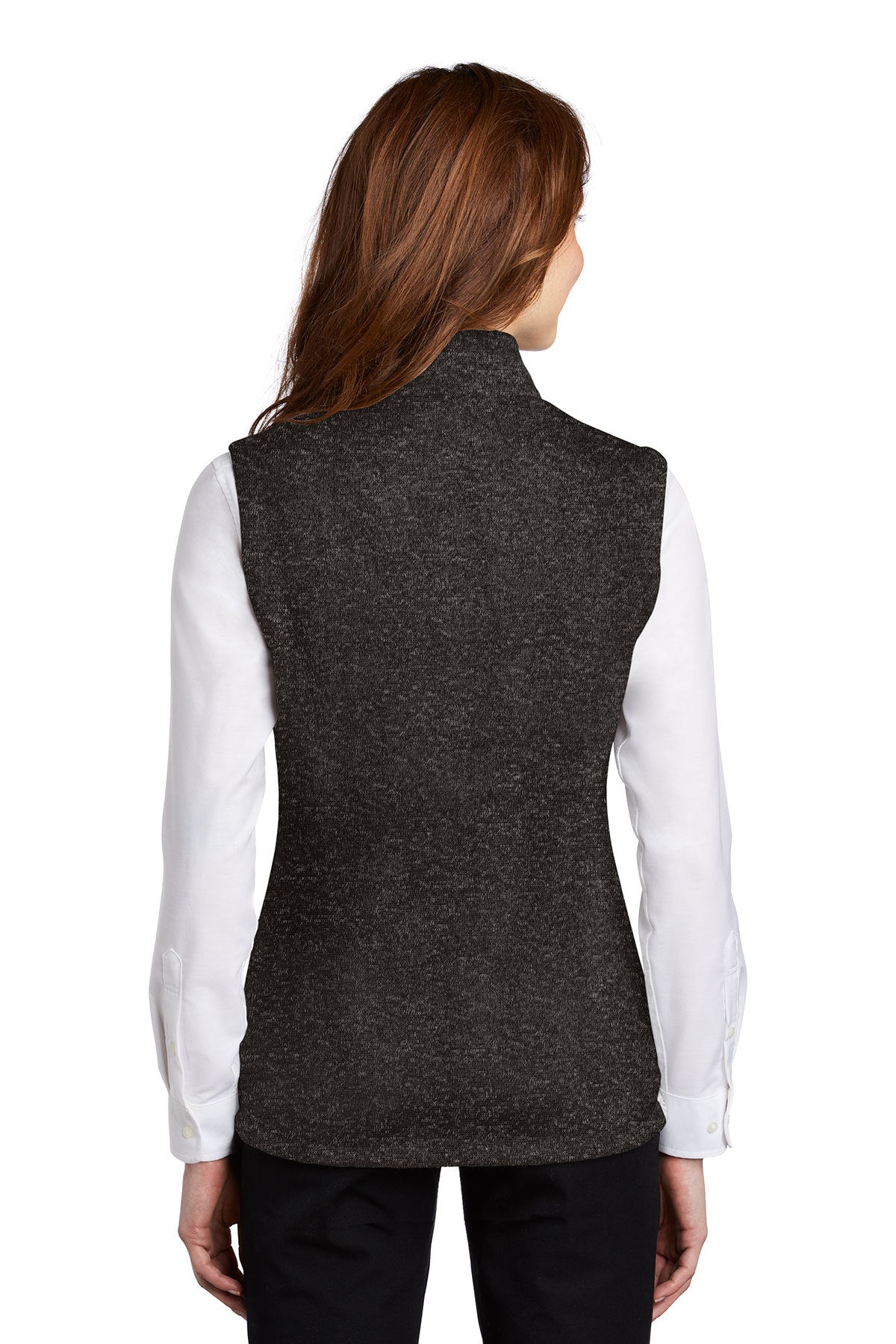 Port Authority Ladies Sweater Fleece Customized Vests, Black Heather [Orange by Fooda]