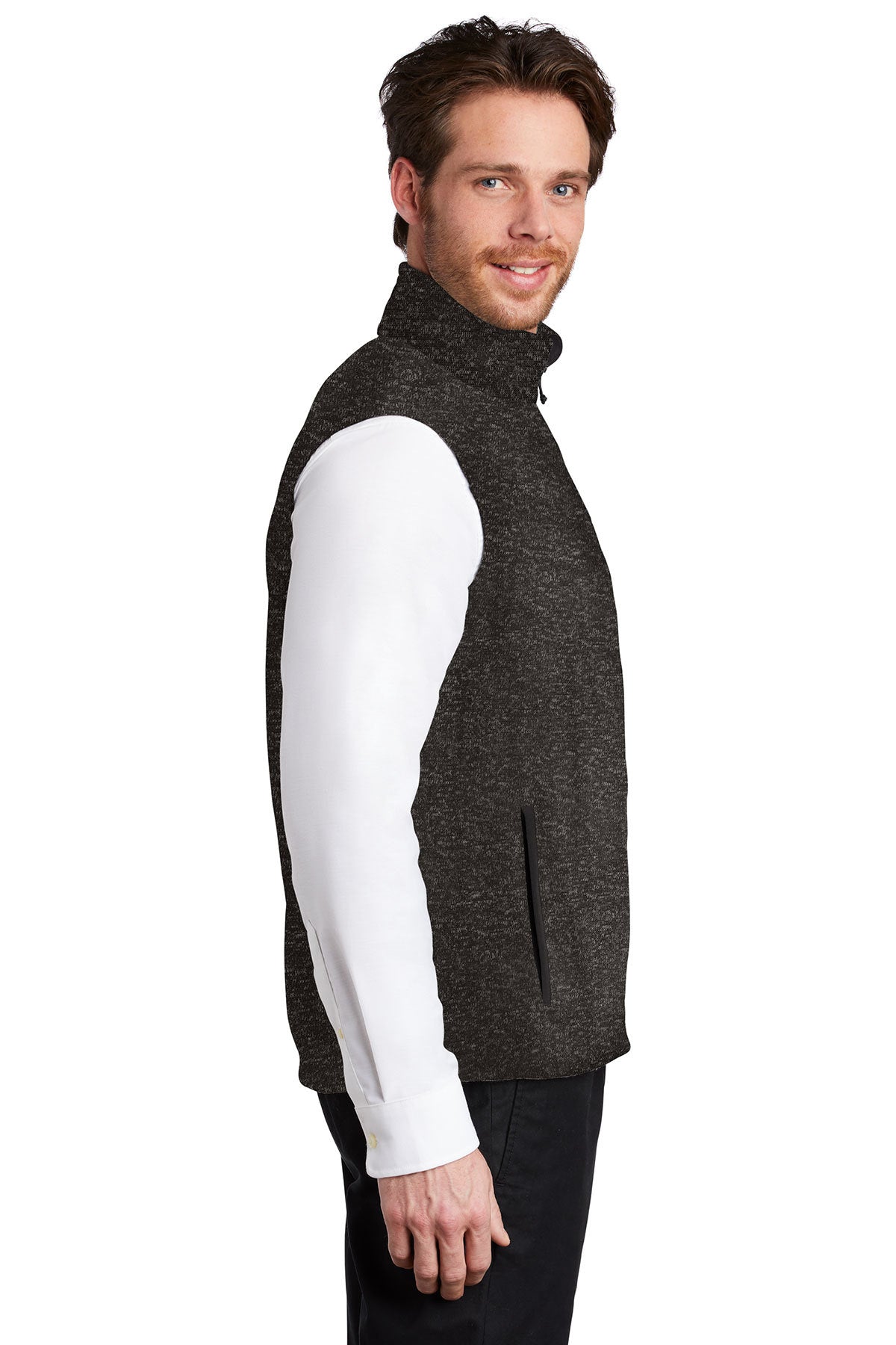 Port Authority Sweater Fleece Customized Vests, Black Heather [PQS by Innovaccer]