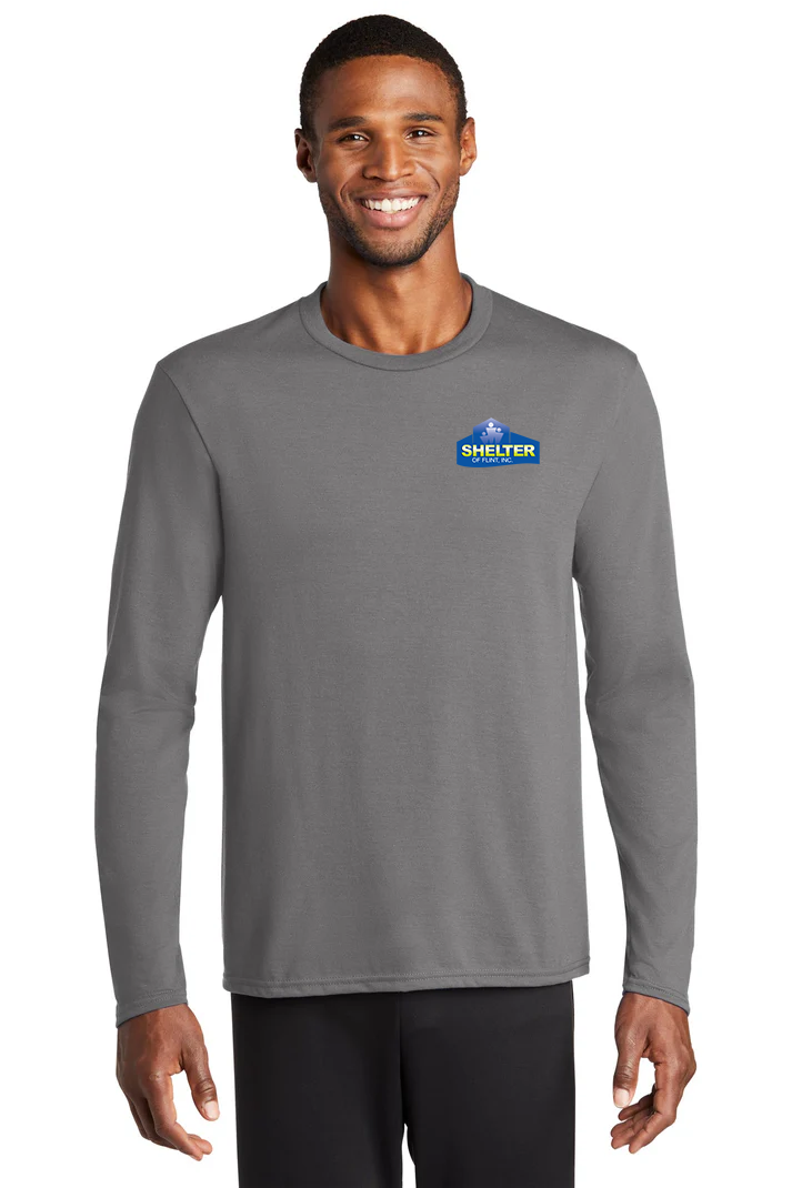 Port & Company Long Sleeve Performance Blend Tee, Medium Grey [Shelter of Flint]