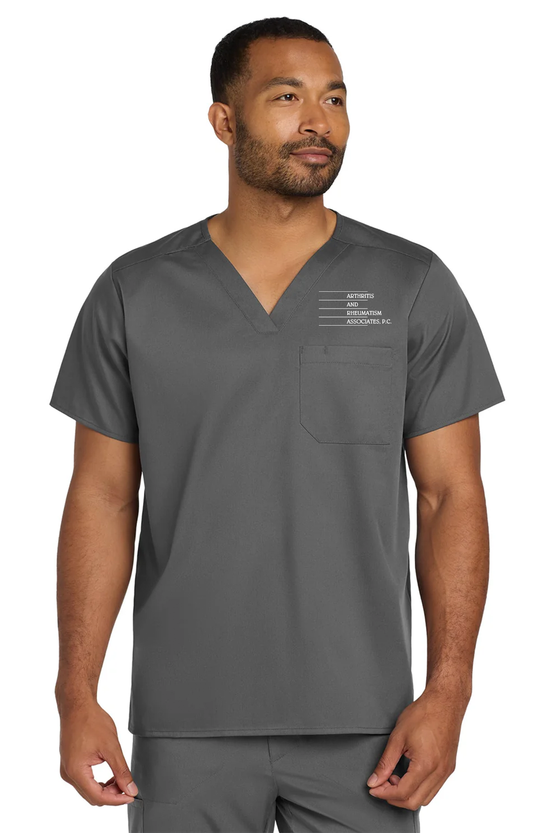 Wink Unisex WorkFlex Chest Pocket V-Neck Top, Pewter [Arthritis & Rheumatism Associates PC]