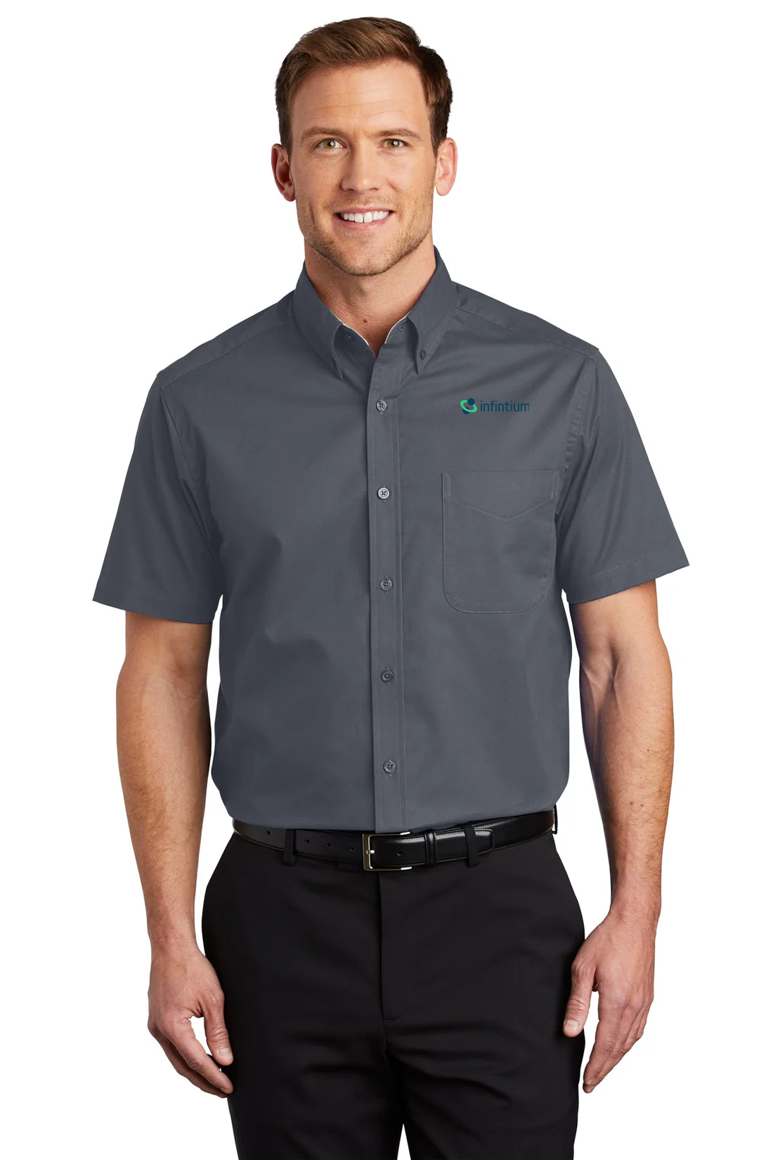 Port Authority Tall Short Sleeve Easy Care Shirt, Steel Grey/ Light Stone [Infintium Inc.]