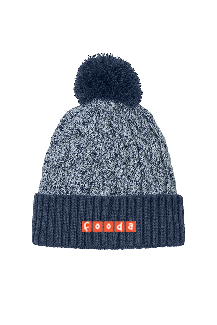 New Era Marled Knit Pom Beanie, Deep Navy/ Grey/ White [Fooda]