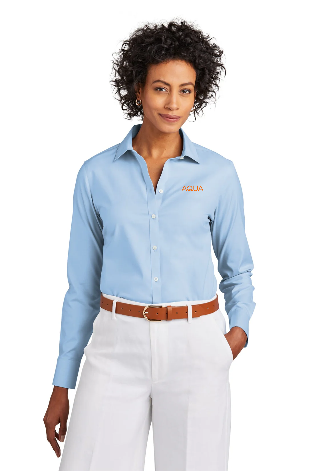 Brooks Brothers Womens Wrinkle-Free Stretch Pinpoint Shirt, Newport Blue [Aqua Finance]