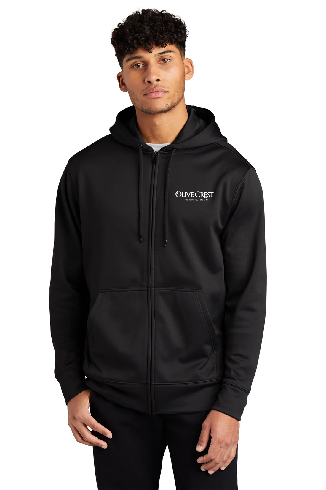 Sport-Tek Sport-Wick Fleece Custom Full-Zip Hooded Jackets, Black [Olive Crest]