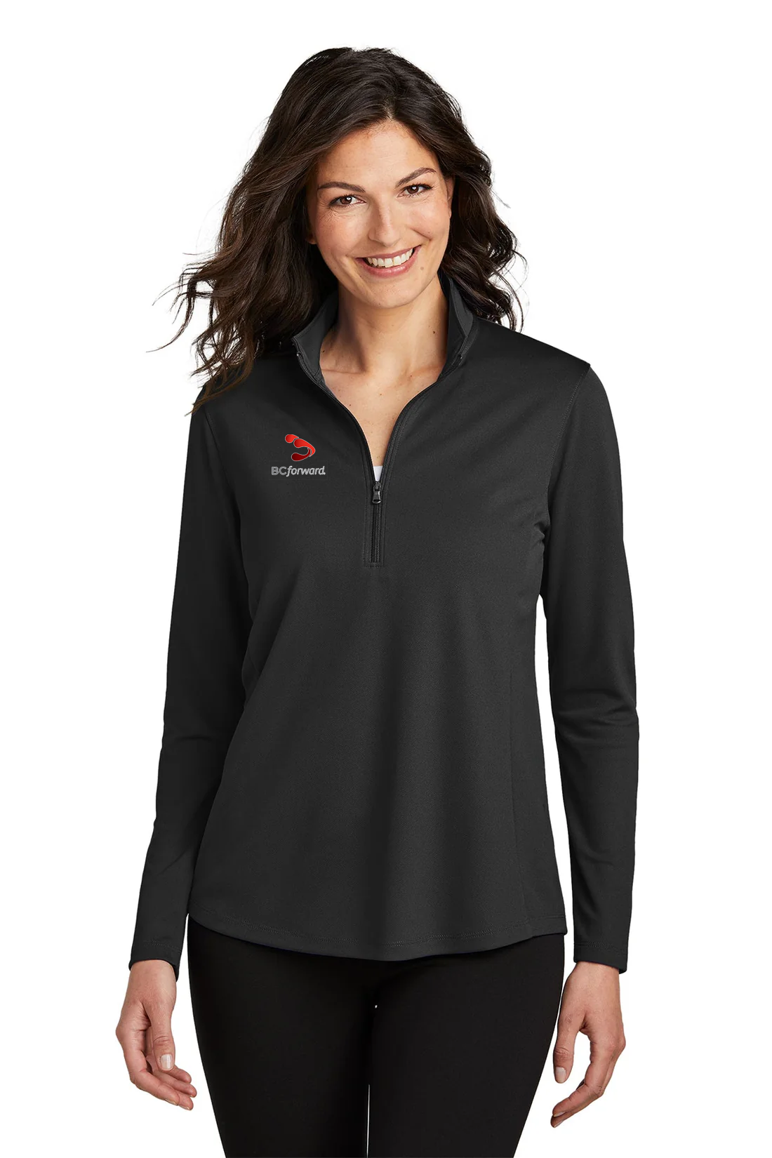 Port Authority Ladies Dry Zone UV Micro-Mesh 1/4-Zip, Deep Black [BC Forward]