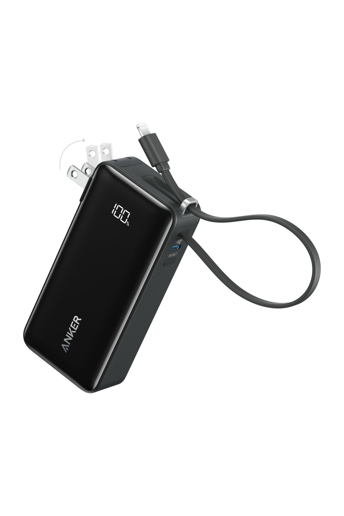 Anker Custom Power Bank 10K Fusion Built-In Cable, Black