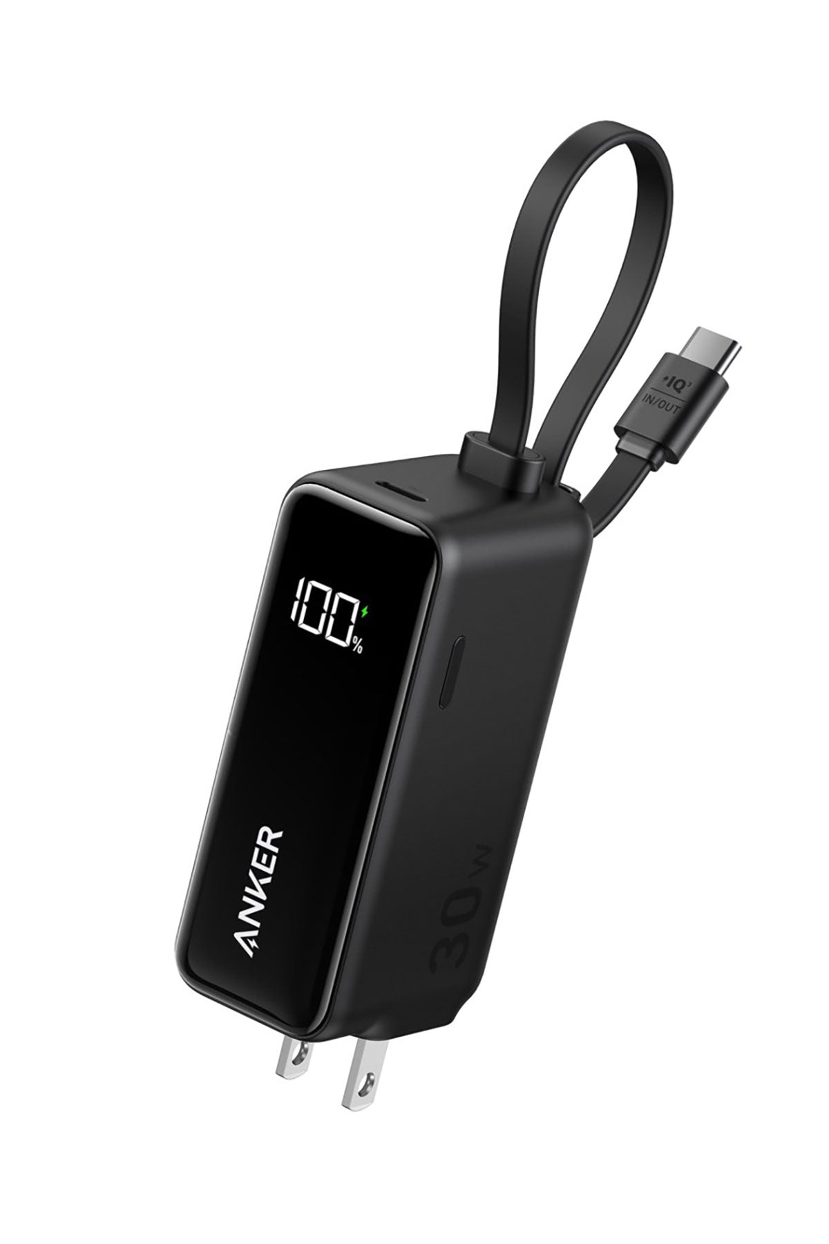 Anker Custom Power Bank USB-C Charging Block 30W Fusion Built-In Cable, Black